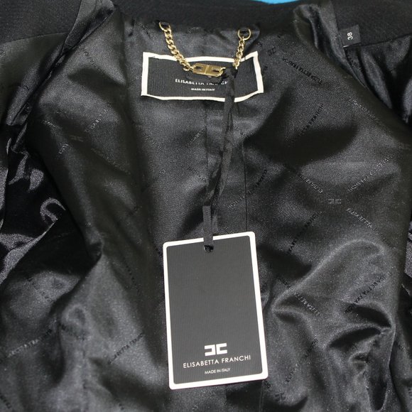 REDUCED Elisabetta Franchi Black VIRGIN WOOL PLEATED UTILITY Jacket Coat XS US 2 - Picture 6 of 11